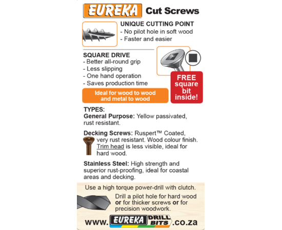 Cut Screw (CUT- SCR™) Smooth Shank Yellow Passivated 6.0 x 100mm (Square Drive)