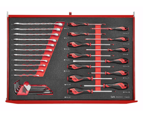 26" STD Cabinet FOAM Tool Kit 174 Pieces Red