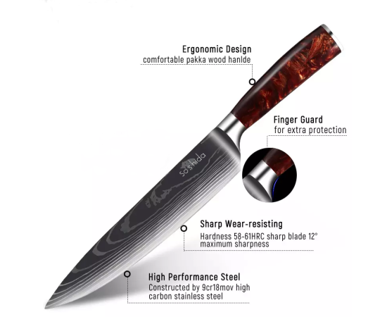 Soshida 8 Piece Modern Professional Knife Set